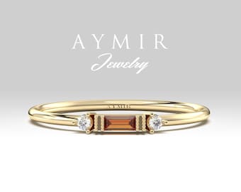 14k Gold Garnet Diamond Ring, Minimalist Garnet Ring, Dainty Garnet Ring, Tiny Garnet Ring, January Birthstone, Birthday Gift for Girlfriend