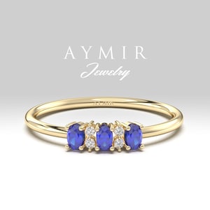 14K Gold Sapphire Ring, Diamond and Sapphire Ring, Oval Sapphire Ring, Dainty Gold Ring, Fine Jewelry, September Birthstone, Birthday Gift