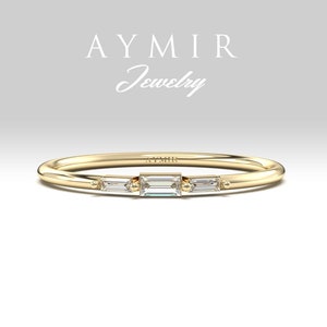 Baguette Diamond Ring, Dainty Gold Ring, 8K 14K 18K Solid Gold Ring, Thin Gold Ring, Minimalist Ring, Handmade Jewelry, Best Friend Gift