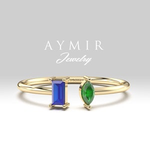 14K Gold Personalized Birthstone Ring, Lover Ring, Family Birthstone Rings, Personalized Dainty Ring, Valentine&#39;s Day, Dual Birthstone Ring
