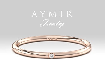 Alliance, bague diamant minimaliste, 1,40 mm avec anneau en or, bague délicate, bague en or empilable, bagues pour femme, cadeau de mariage
