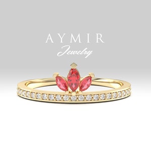 Unique Ruby Diamond Ring, 14K Gold Ruby Ring, Minimalist Ruby Ring, Dainty Diamond Ring, Fine Jewelry, July Birthstone Ring, Birthday Gift