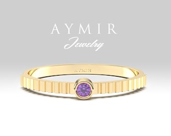 14K massief gouden amethist solitairering, elegante band