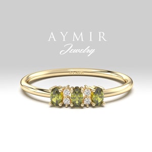 Dainty Peridot Ring, 14K Gold Ring, Minimalist Diamond Ring, Handmade Jewelry, August Birthstone Ring, Anniversary Ring, Birthday Gift