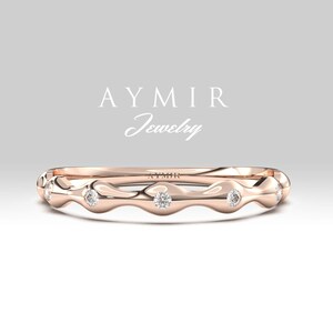 Unique Wedding Diamond Ring, Wedding Band Ring, Simple Gold Ring, Rose Gold Ring, 0.05 Ctw Natural Diamond Ring, Promise Ring, Jewelry Gift