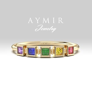 Family Birthstone Ring, Personalized Birthstone Ring, Rainbow Gold Ring, Birthstone Gold Ring, Birthstone Jewelry, 8K 10K 14K 18K Gold Ring