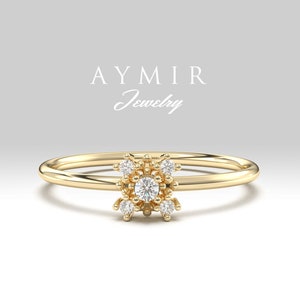 Stackable Gold Ring, Diamond Gold Ring, 14K Gold Ring, Daily use Gold Ring, Dainty Multi Stone Ring, Diamond Birthday Gift, Mothers Day Sale