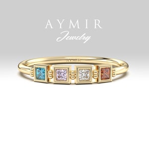 Personalized 14K Gold Birthstone Ring, Dainty Birthstone Ring, Family Birthstone Ring, Minimalist Gold Ring, Birthday Gift, Anniversary Gift