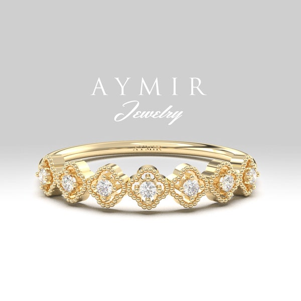 14K Gold Vintage Diamond Ring, Dainty Diamond Ring, Minimalist Wedding Ring, Handmade Jewelry, Rings for Women, Promise Ring, Valentines Day