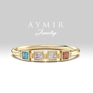 Personalized 14K Gold Birthstone Ring, Dainty Birthstone Ring, Family Birthstone Ring, Minimalist Gold Ring, Birthday Gift, Anniversary Gift