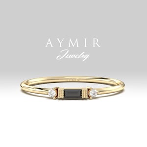 14K Gold Birthstone Baguette Ring, Baguette Diamond Ring, Personalized Birthstone Ring, Minimalist Ring, Handmade Jewelry, Birthstone Gift
