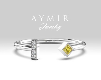 14K Gold Citrine Open Ring – Diamond Cuff Design