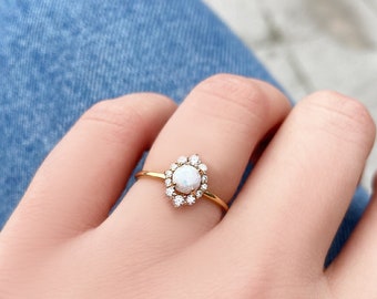 Dainty Opal Diamond Ring | 14K Gold Opal Ring | October Birthstone Ring | Dainty Opal Ring | Birthday Gift | Mother Day Gift | Gift for Her