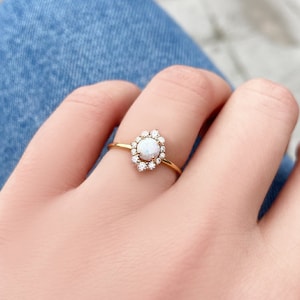 Dainty Opal Diamond Ring | 14K Gold Opal Ring | October Birthstone Ring | Dainty Opal Ring | Birthday Gift | Mother Day Gift | Gift for Her