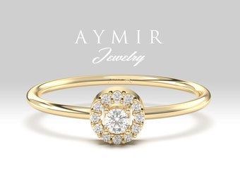 Bague diamant minimaliste, bague diamant en or 14 carats, bague diamant rond, bague en or unique, bague diamant pour femme, cadeau pour elle, cadeau fête des mères