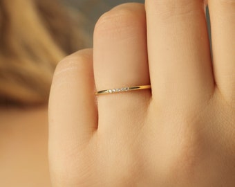 Thin Simple Diamond Gold Ring, Natural Diamond Ring, Tiny Ring, Minimalist Diamond Ring, Rings for women, 1.20mm Wedding Ring, Promise Ring