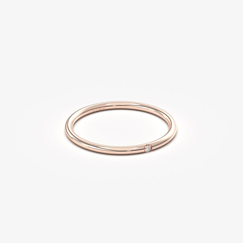 8K Solid Gold Single Diamond Ring, Minimalist Delicate Stackable Band Bild 15