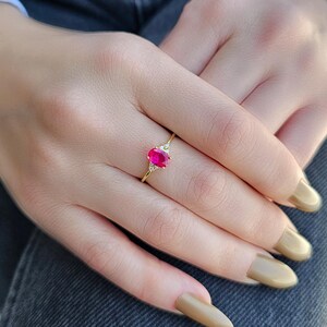 Oval Ruby Diamond 14K Solid Gold Ring, July Birthstone Promise Ring - Etsy
