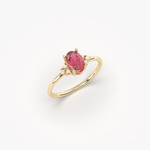 Oval Ruby Diamond 14K Solid Gold Ring, July Birthstone Promise Ring - Etsy
