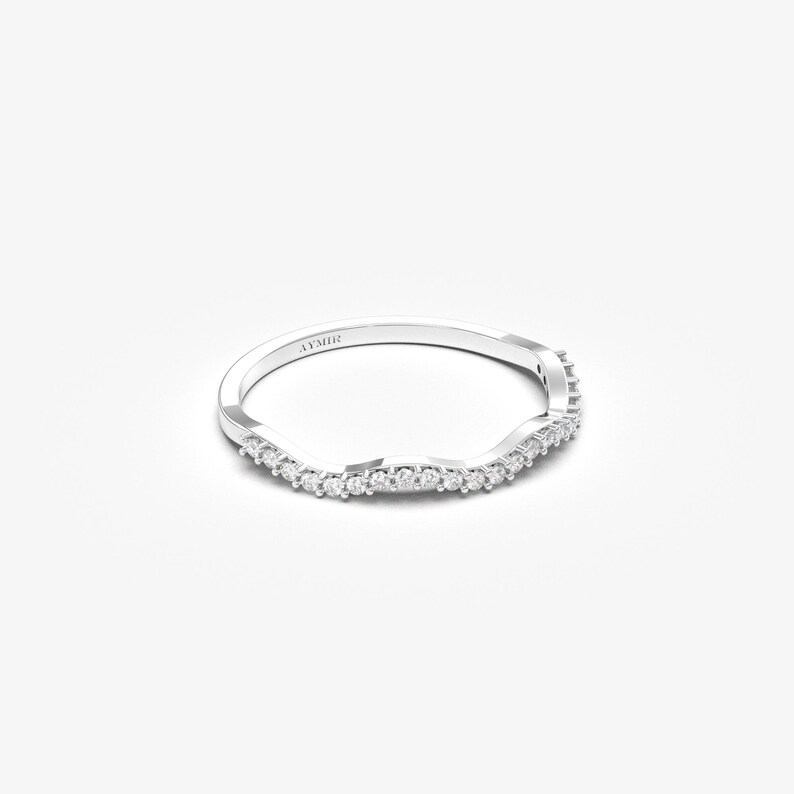 14K Solid Gold Twisted Diamond Band, Curved Wedding Ring imagen 13