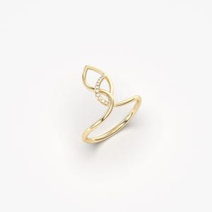 14K Solid Gold Teardrop Infinity Ring, Diagonal Diamond Geometric Statement Ring afbeelding 17
