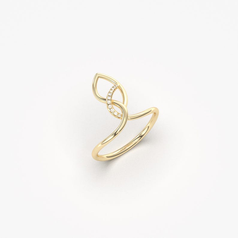 14K Solid Gold Teardrop Infinity Ring, Diagonal Diamond Geometric Statement Ring afbeelding 17