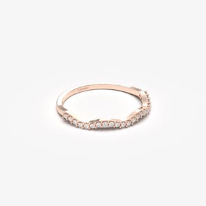 14K Solid Gold Twisted Diamond Band, Curved Wedding Ring imagen 12