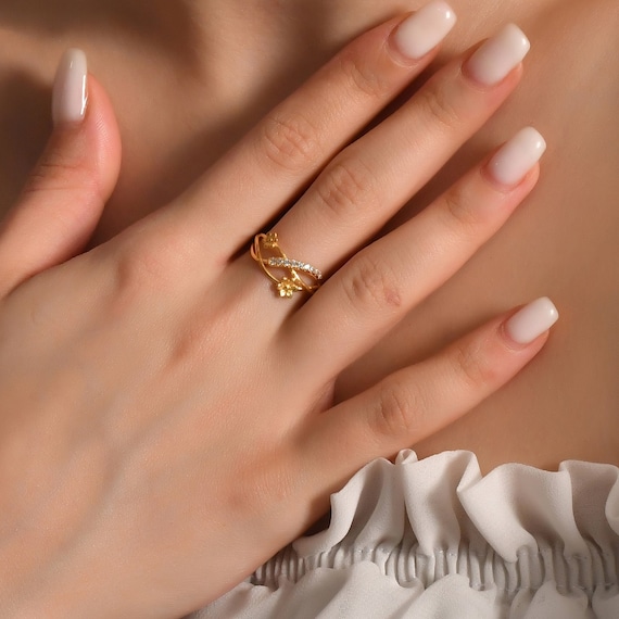 Unique Diamond Ring 14K Gold Ring Handmade Jewelry Flower Gold Ring Dainty Gold Ring Anniversary Ring Bridesmaid Gift Gift for Mom Etsy