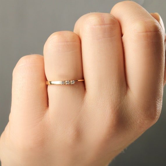 Unique Stacking Diamond Ring, 14K Gold Ring, Tiny Ring, Simple Gold Ring,  Minimal Daily Use Ring, Rings for Women, Valentines Gift for Her -   Canada