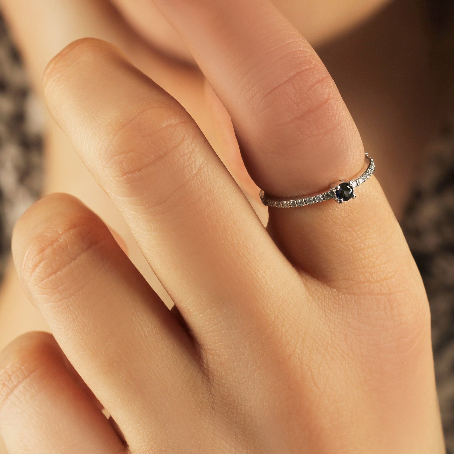 14K Gold Blue Sapphire Ring Minimalist Round Blue Sapphire | Etsy