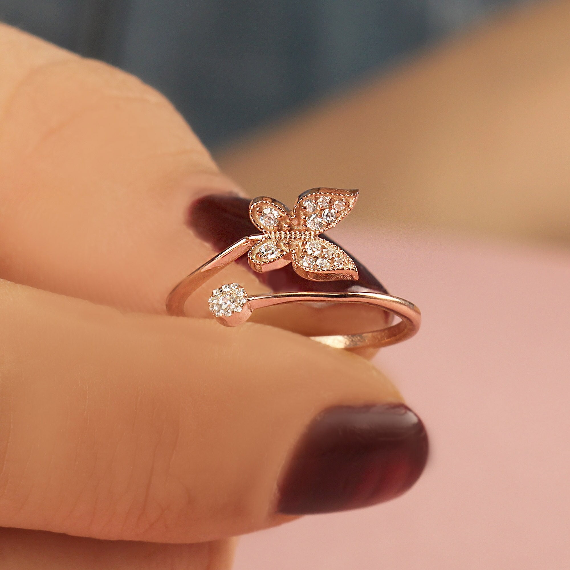 Boho Open Adjustable Butterfly Design Plated Fashion Ring - Temu