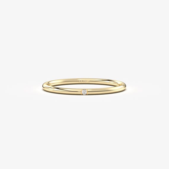 8K Solid Gold Single Diamond Ring, Minimalist Delicate Stackable Band