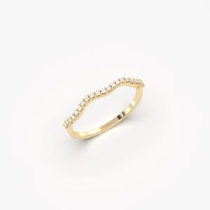 14K Solid Gold Twisted Diamond Band, Curved Wedding Ring imagen 15