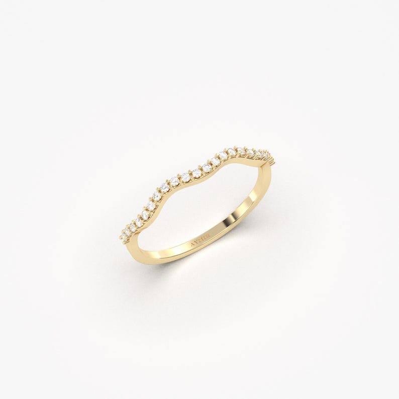 14K Solid Gold Twisted Diamond Band, Curved Wedding Ring imagen 15