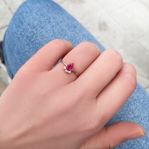 14k Solid Gold Pear Ruby Ring | Diamond Red Ruby Solitaire Ring ...