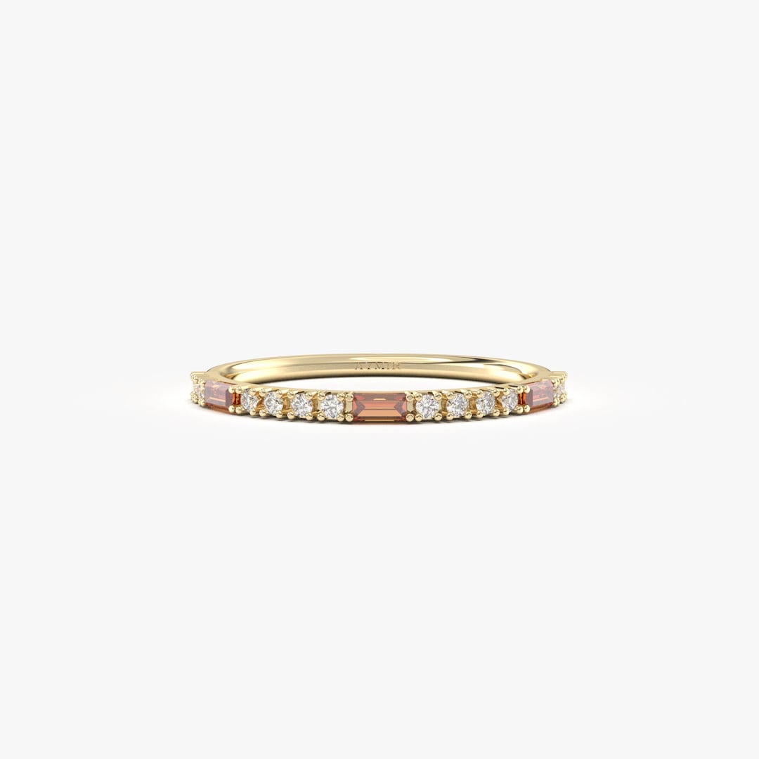 14K Garnet Baguette Diamond Ring | Half Eternity Gold Band - Etsy