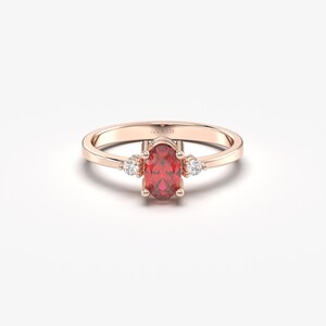14K Solid Gold Oval Ruby Diamond Ring, July Birthstone Tapered ...
