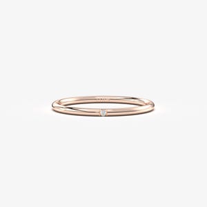 8K Solid Gold Single Diamond Ring, Minimalist Delicate Stackable Band Diamond / 8K Rose