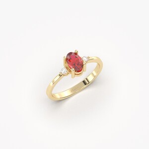 14K Solid Gold Oval Ruby Diamond Ring, July Birthstone Tapered ...