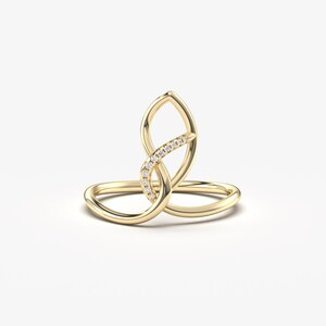 14K Solid Gold Teardrop Infinity Ring, Diagonal Diamond Geometric Statement Ring afbeelding 11