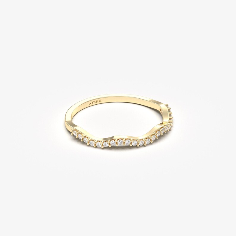 14K Solid Gold Twisted Diamond Band, Curved Wedding Ring imagen 14