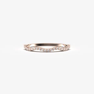 14K Solid Gold Twisted Diamond Band, Curved Wedding Ring imagen 11