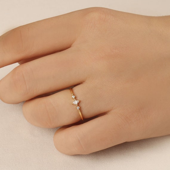 Dainty Diamond Ring, Simple Gold Ring, Marquise Diamond Ring