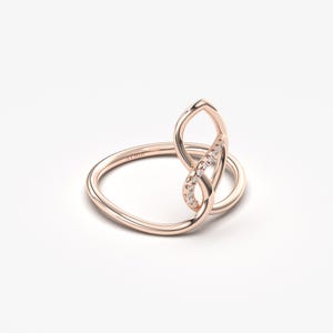 14K Solid Gold Teardrop Infinity Ring, Diagonal Diamond Geometric Statement Ring afbeelding 14