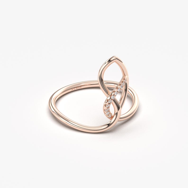 14K Solid Gold Teardrop Infinity Ring, Diagonal Diamond Geometric Statement Ring afbeelding 14