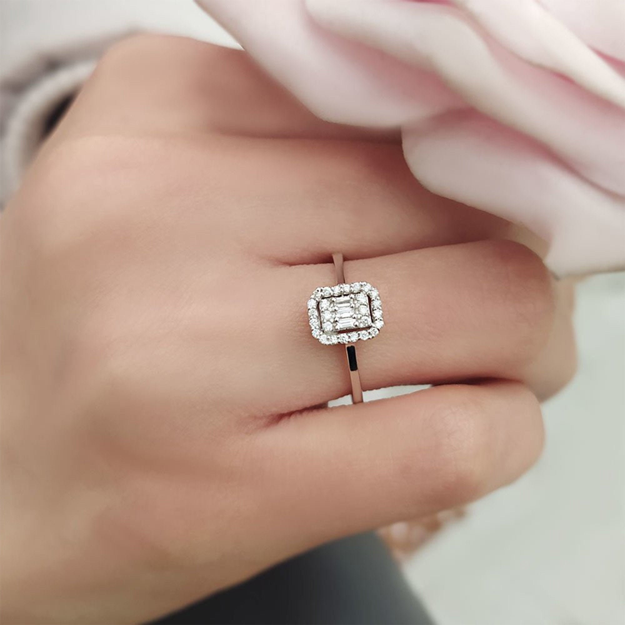 Baguette Diamond Ring 14K Gold Ring Solid Gold Diamond Ring
