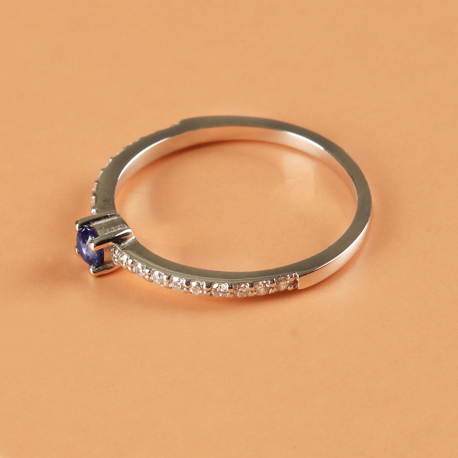 14K Gold Blue Sapphire Ring Minimalist Round Blue Sapphire | Etsy