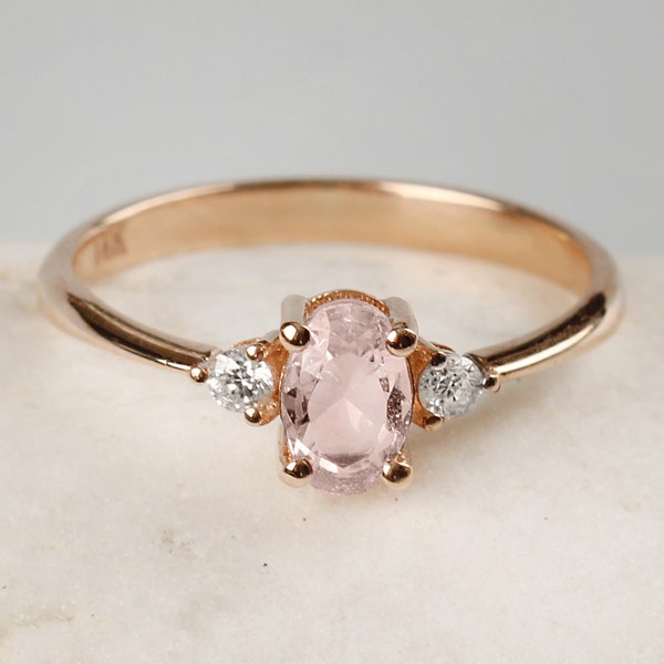 Morganite and Diamond Ring, 14K Gold Ring, Dainty Morganite Ring, Birthstone Ring, Natural Morganite Ring, Birthday Gift, Mothers Day Gift