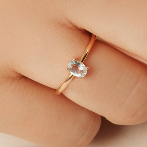 14K Gold Aquamarine Ring | Dainty Oval Gemstone, Handmade Jewelry