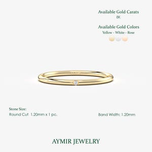 8K Solid Gold Single Diamond Ring, Minimalist Delicate Stackable Band Bild 7